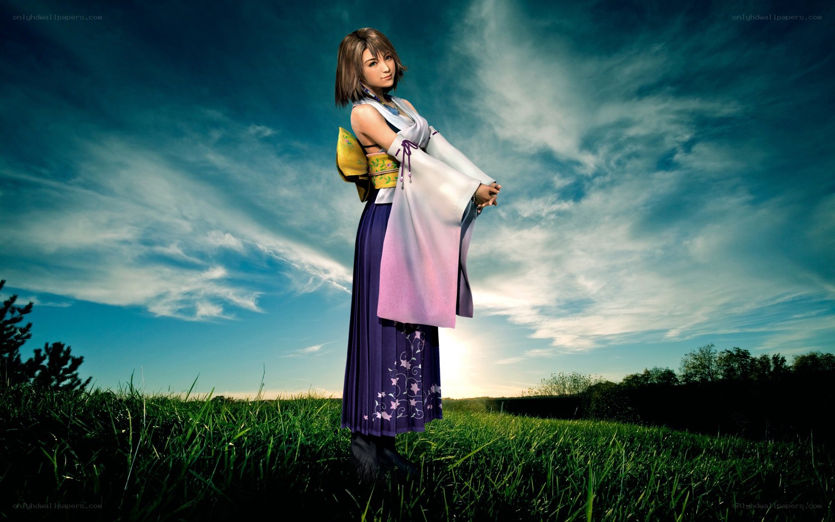 Yuna in a field at sunset