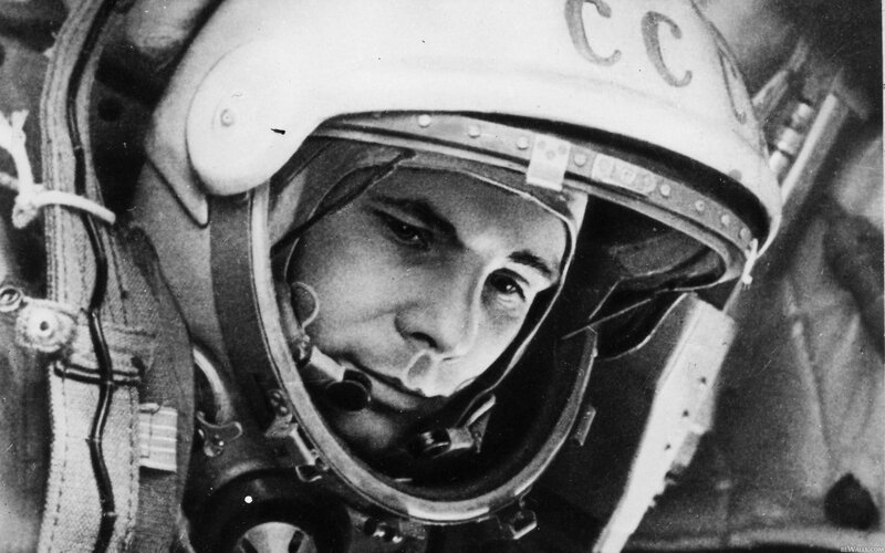 Yuri Gagarin in space helmet