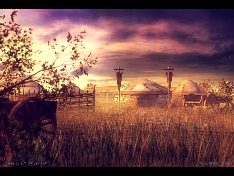 Yurts in a Field