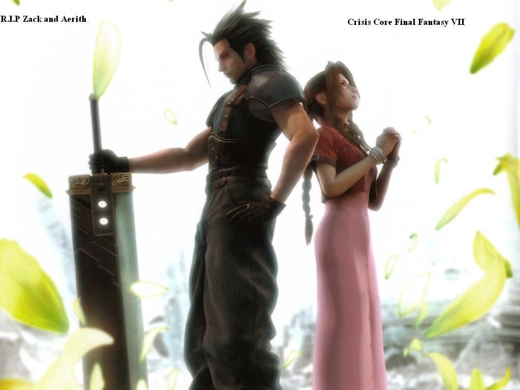 Zack and Aerith in a memorial scene