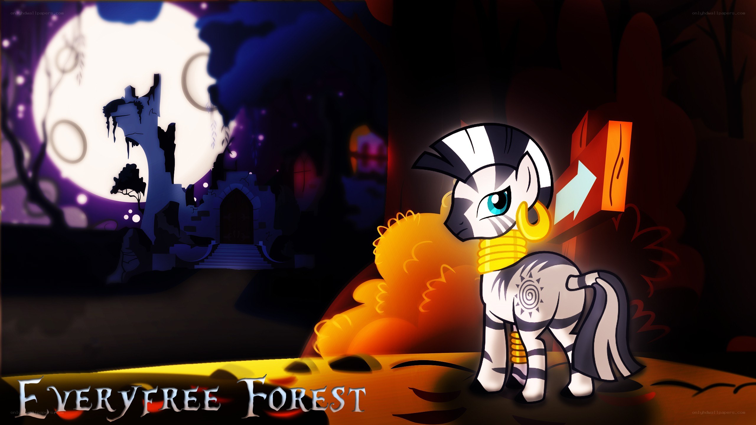 Zebra pony in a spooky forest