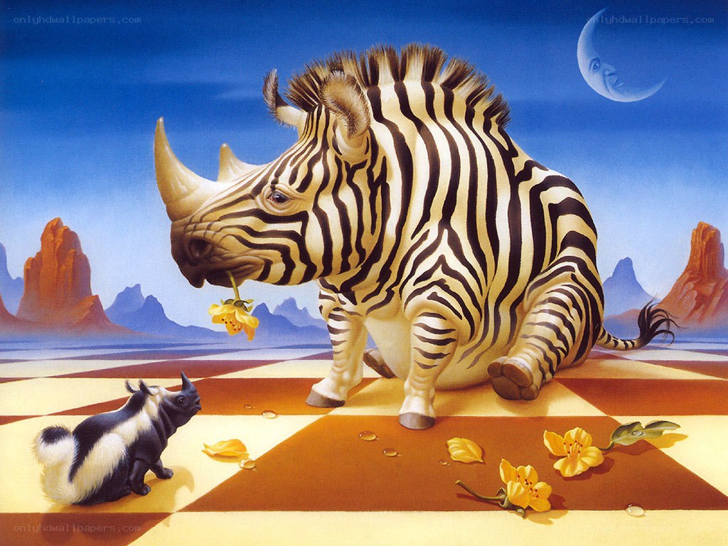 Zebra rhino on checkerboard