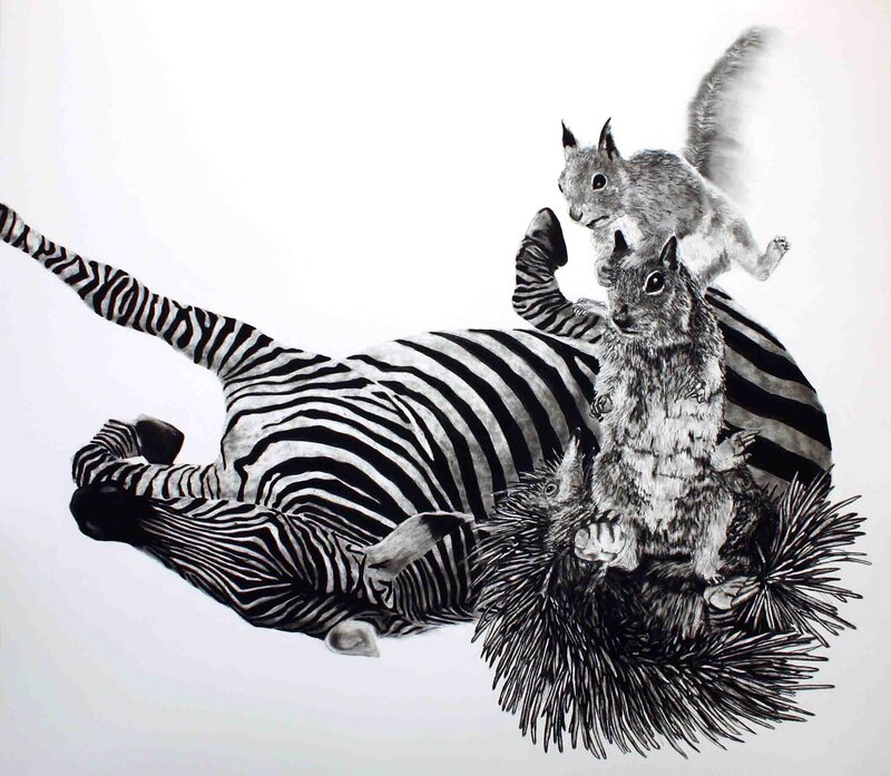 zebra with squirrels