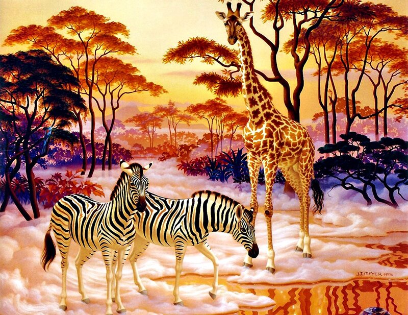 Zebras and Giraffe — Orange