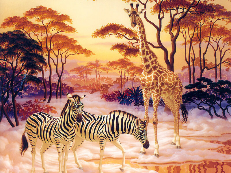 Zebras and Giraffe