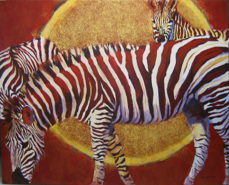 Zebras in Red and Gold