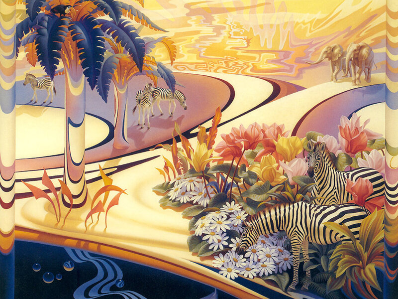 Zebras in Tropical Landscape