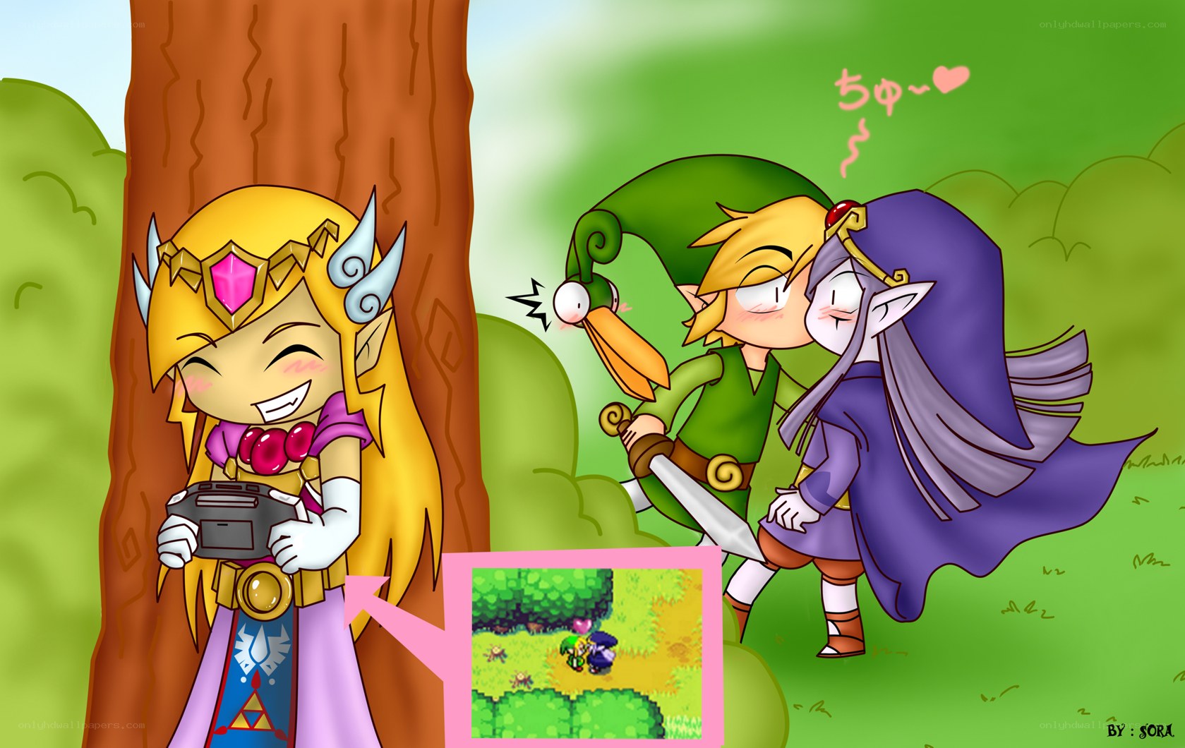 Zelda and Link in the forest
