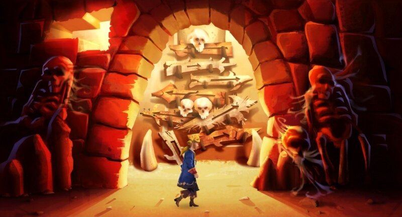 Zelda character in a skull cave
