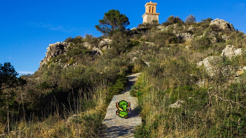 Zelda character on a mountain path