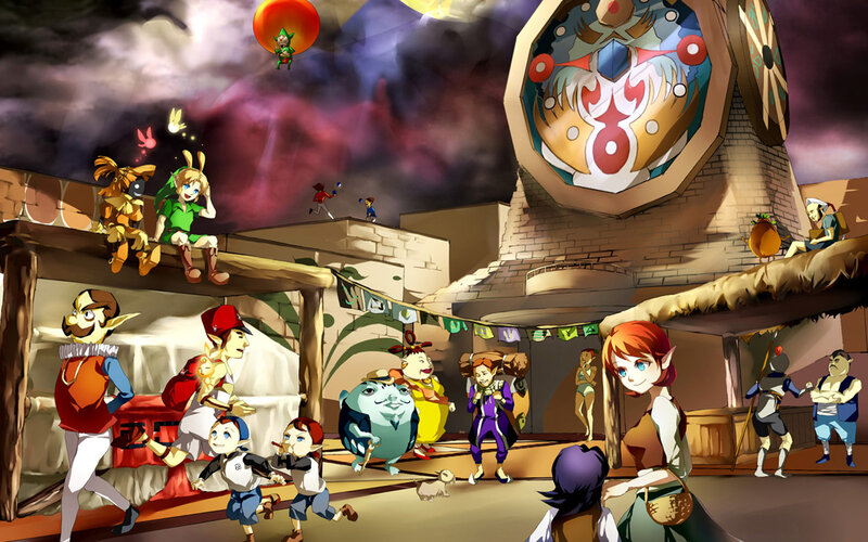 Zelda characters in a village