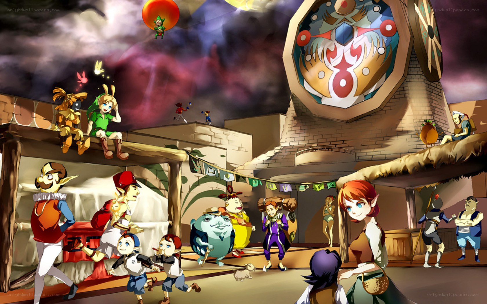 Zelda characters in a village
