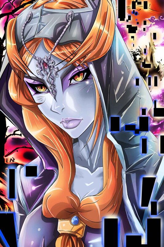Zelda in armor with glowing eyes