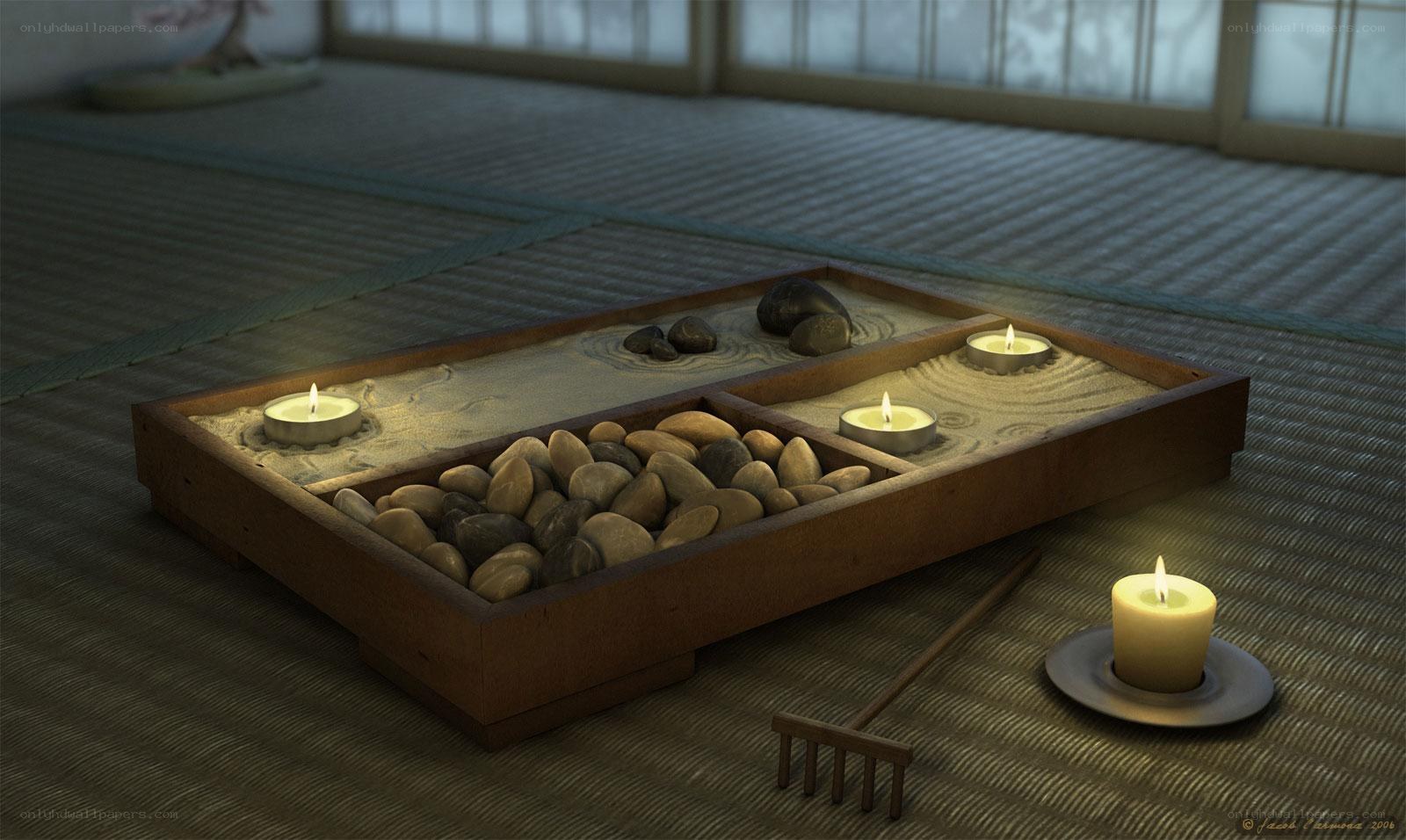 Zen garden with candles