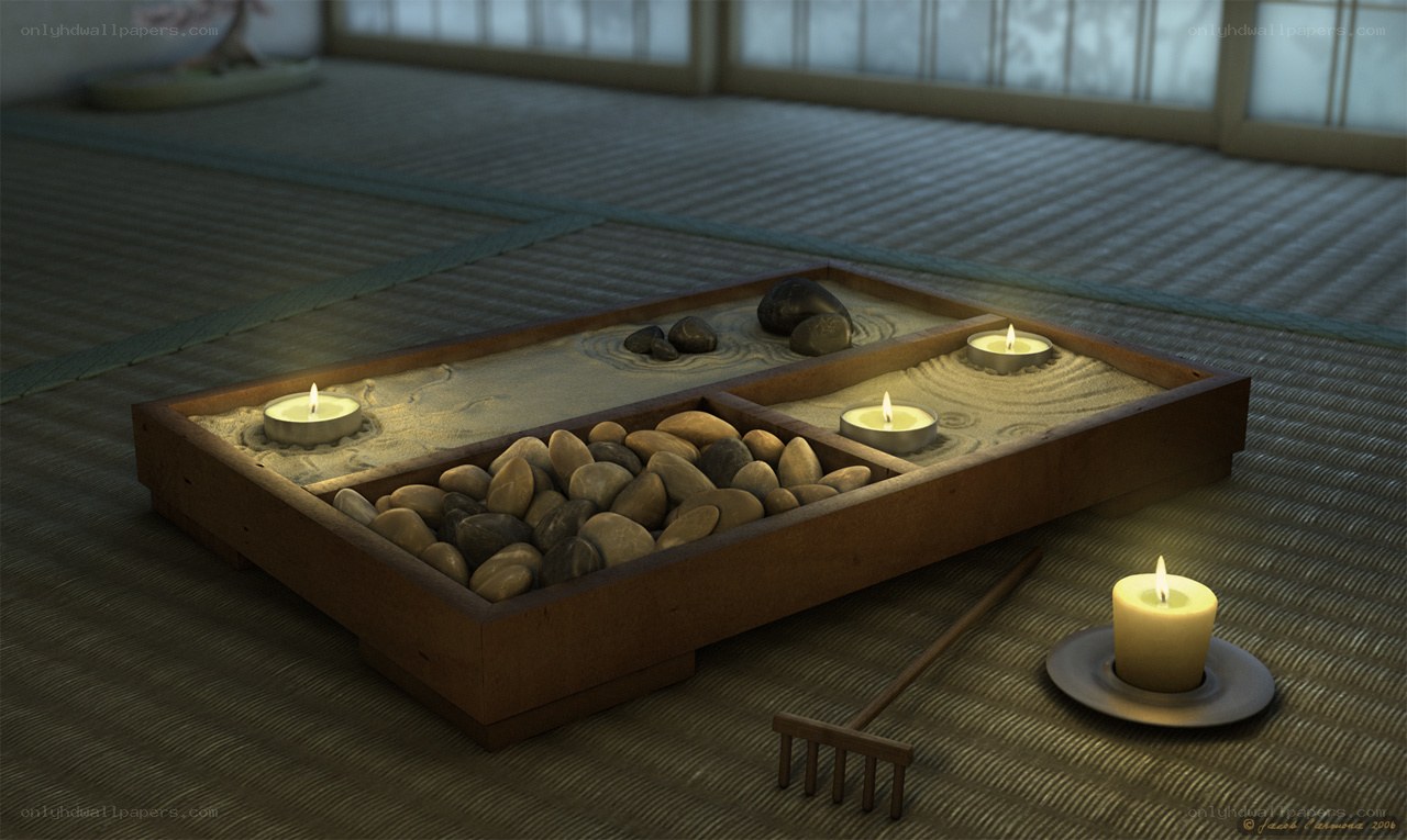 Zen garden with candles