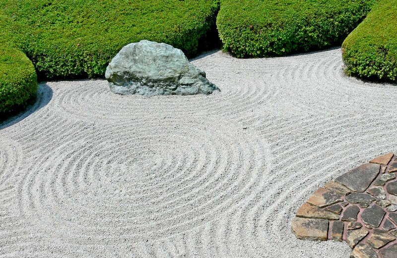 Zen garden with raked gravel