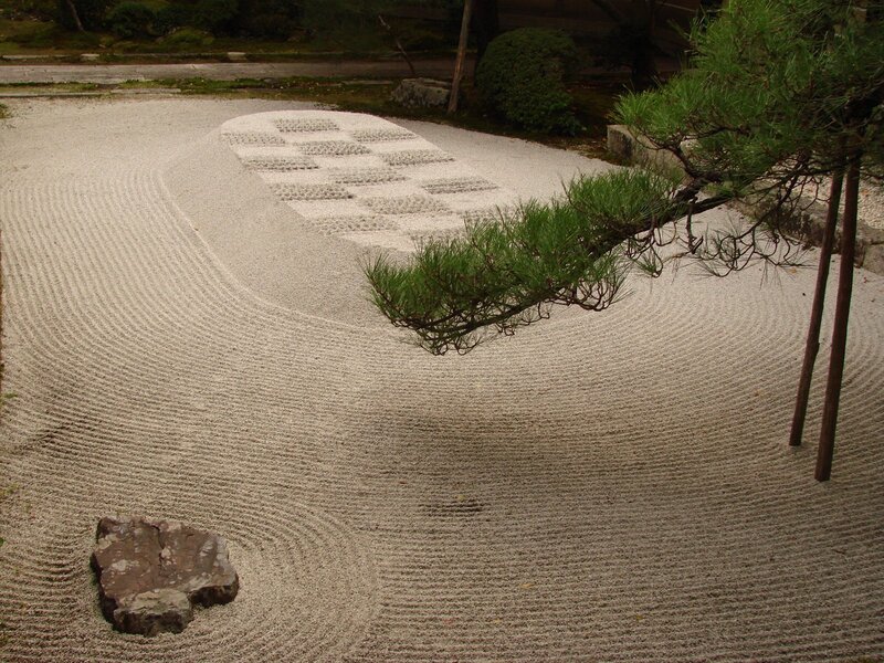 Zen garden with raked gravel