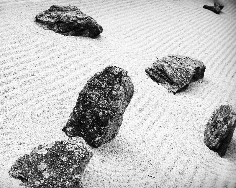 Zen garden with raked sand and rocks