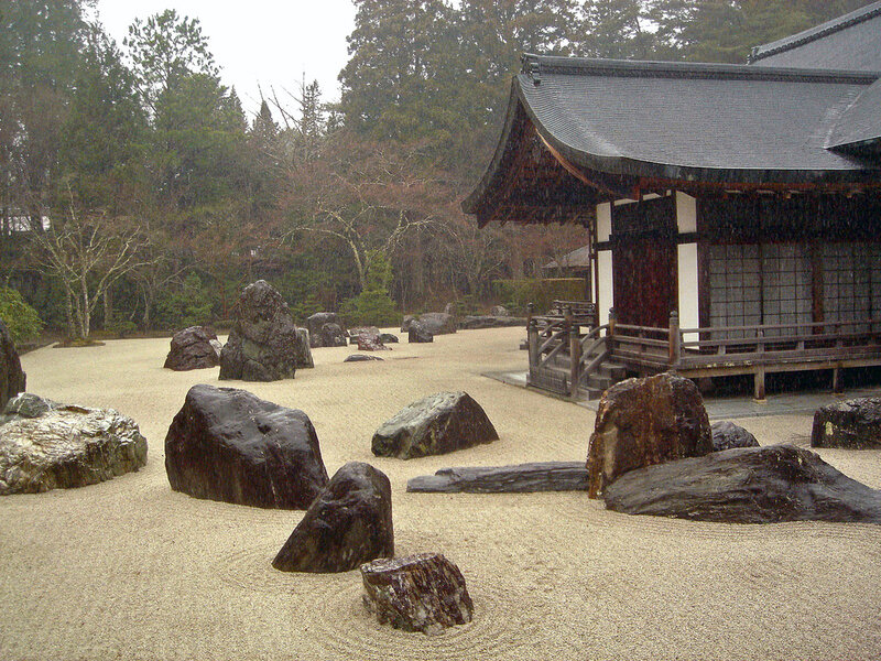 Zen garden with temple