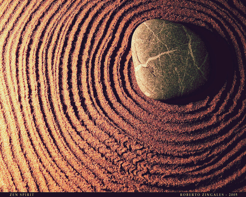 Zen sand garden with stone