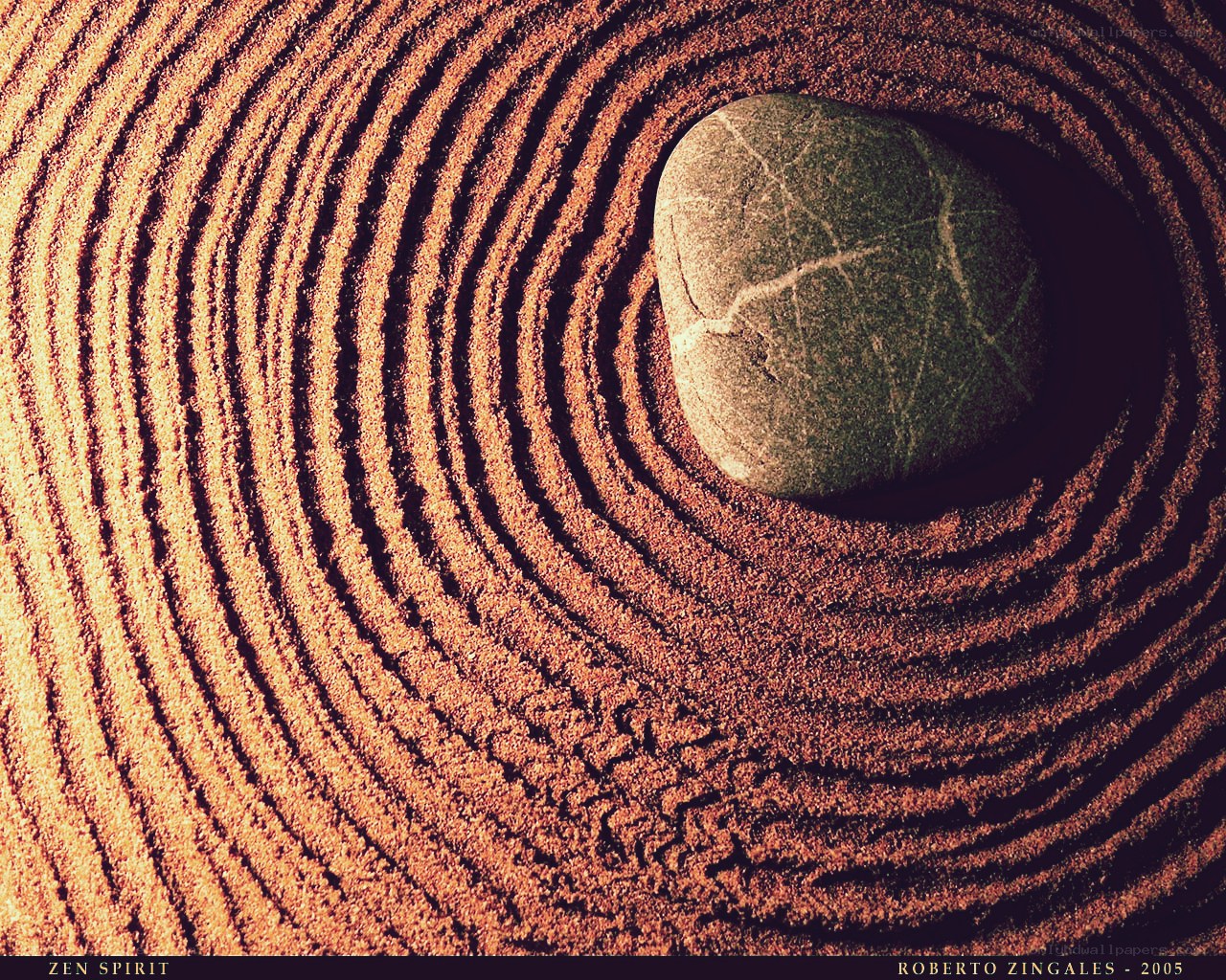 Zen sand garden with stone