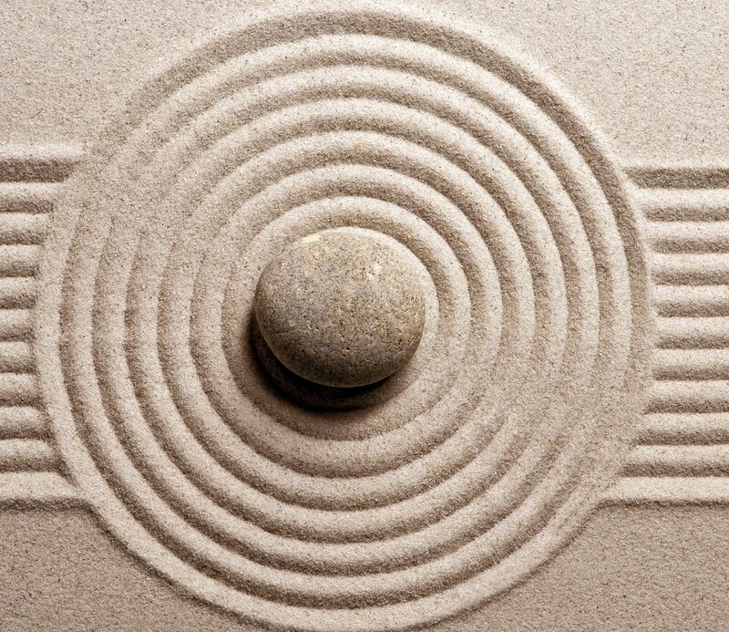 Zen sand garden with stone