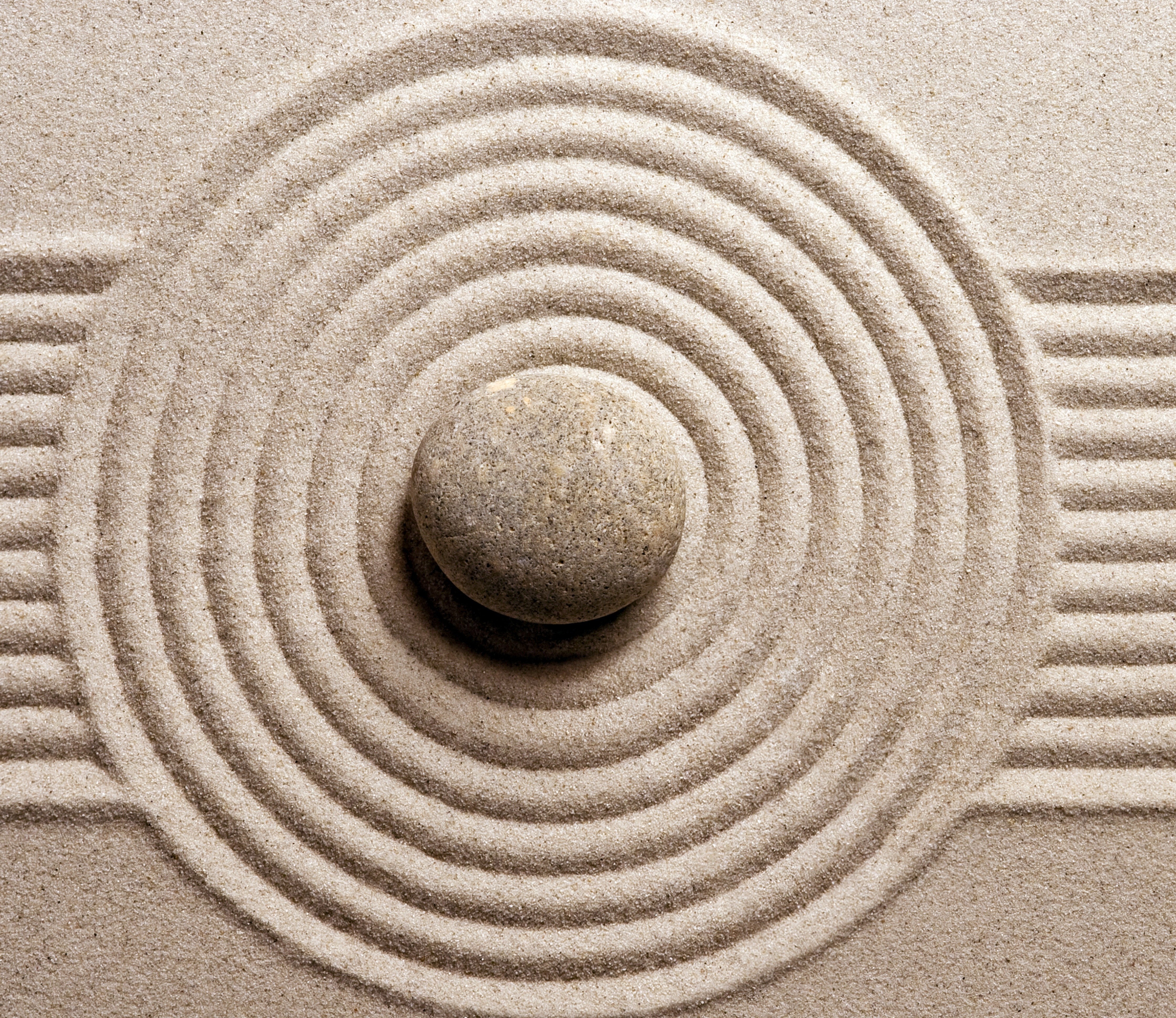 Zen sand garden with stone