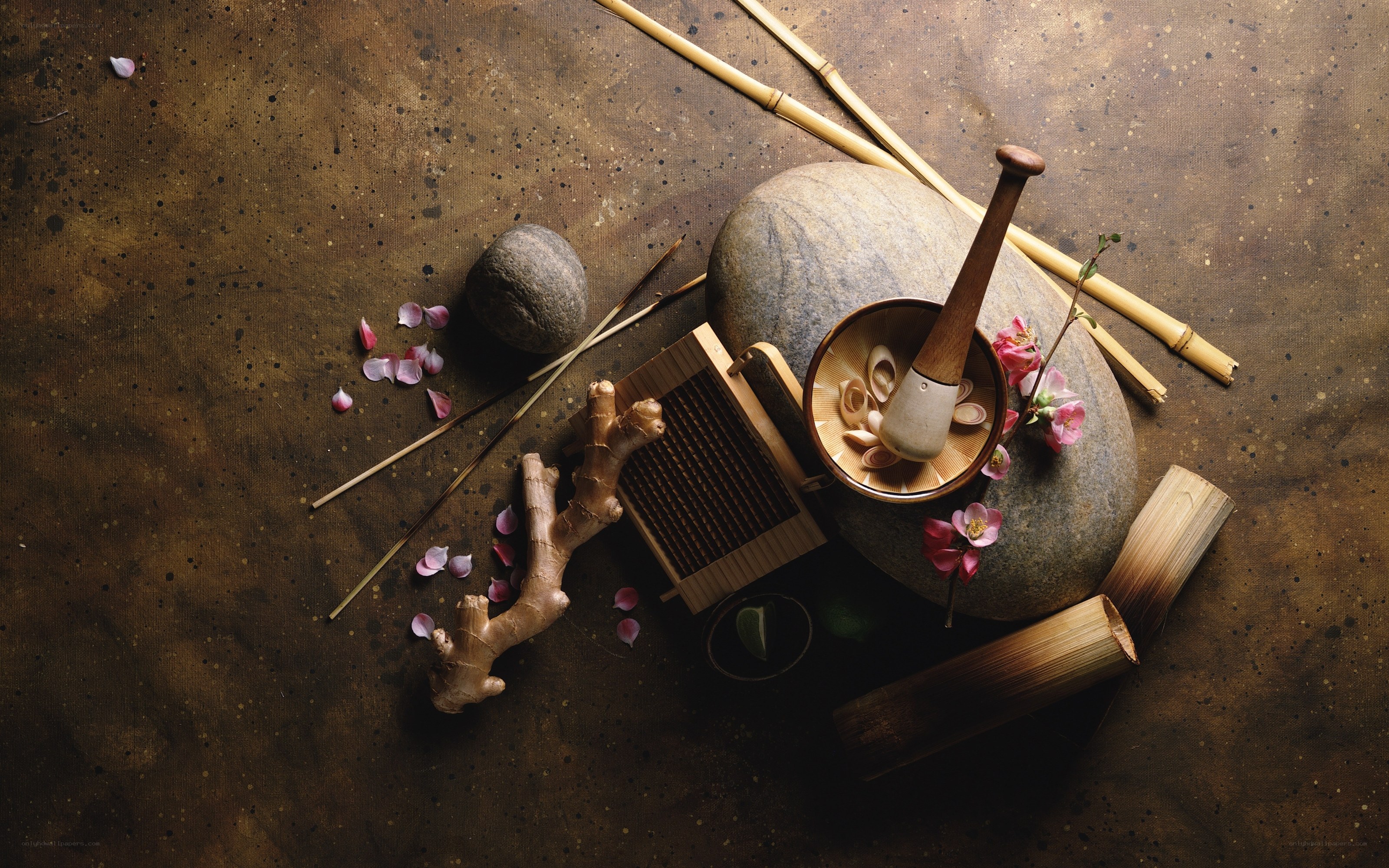 Zen spa arrangement with ginger and flowers