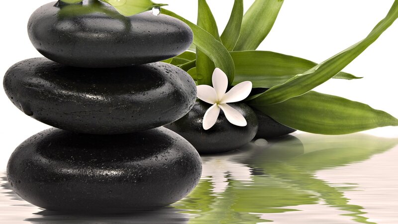 Zen stones with flower and leaves