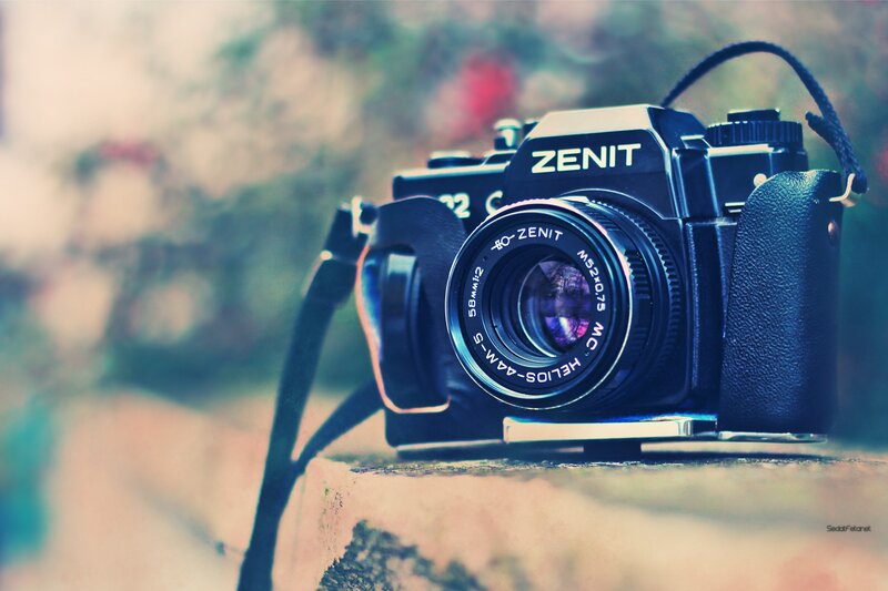 Zenit camera on stone ledge