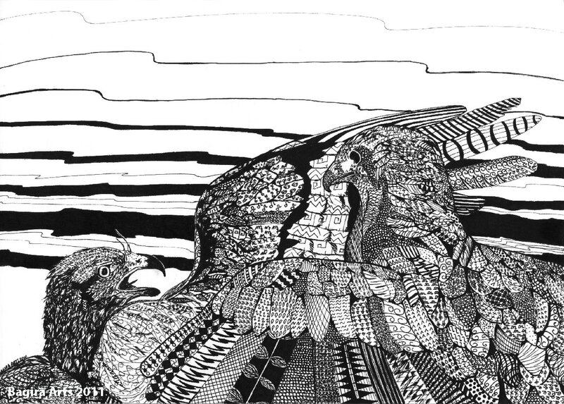 Zentangle birds in flight