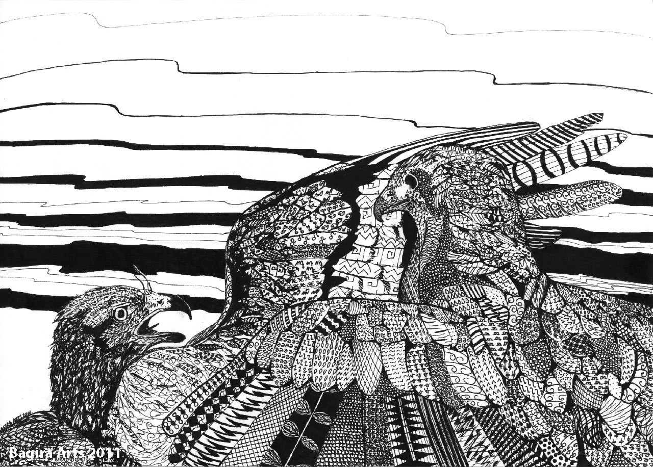 Zentangle birds in flight