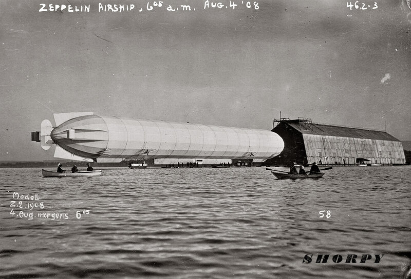 Zeppelin airship on water