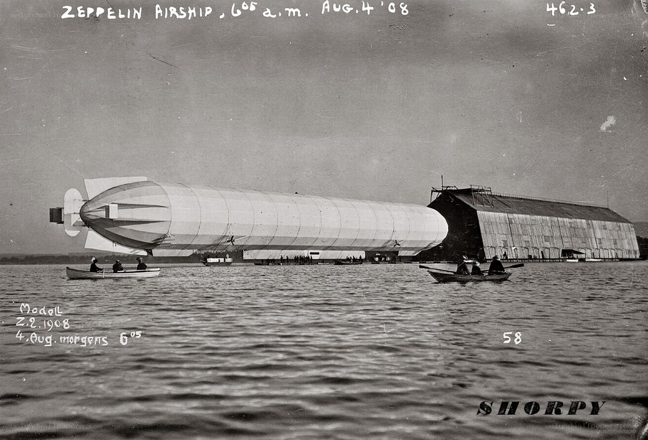 Zeppelin airship on water