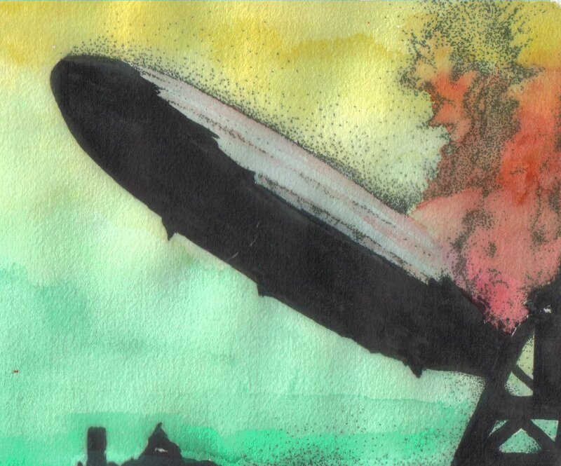 Zeppelin in fiery sky