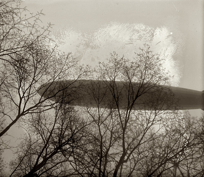 Zeppelin over bare trees