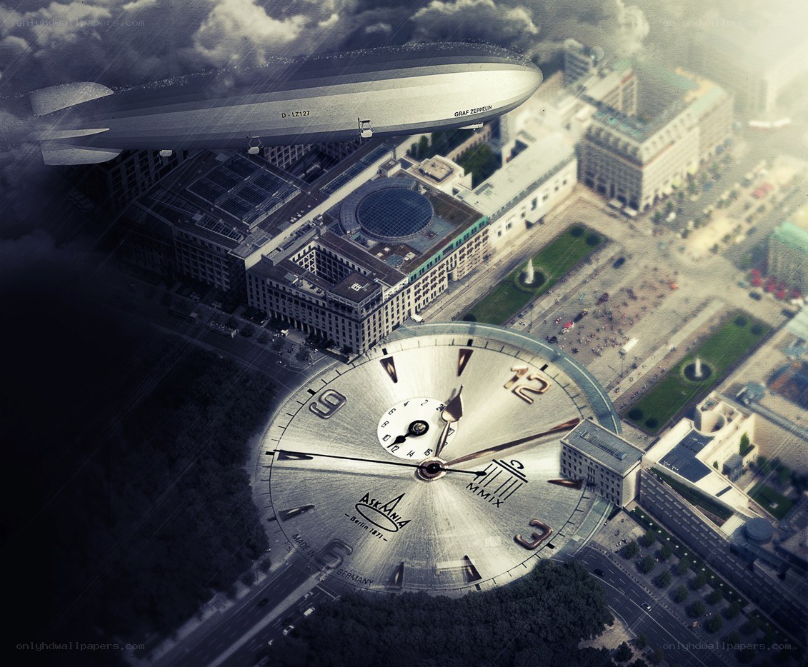 Zeppelin over Berlin with clock