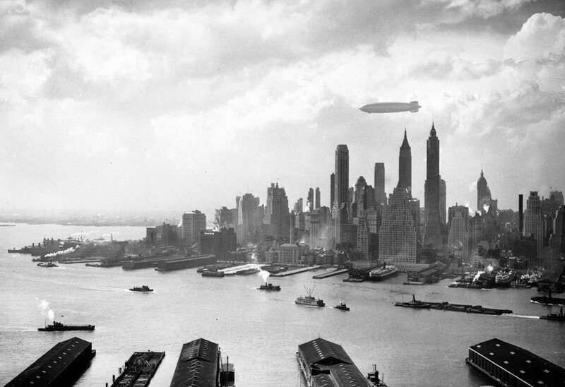 Zeppelin over City — Black, Dramatic, Afternoon