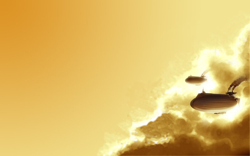 Zeppelins in golden sky