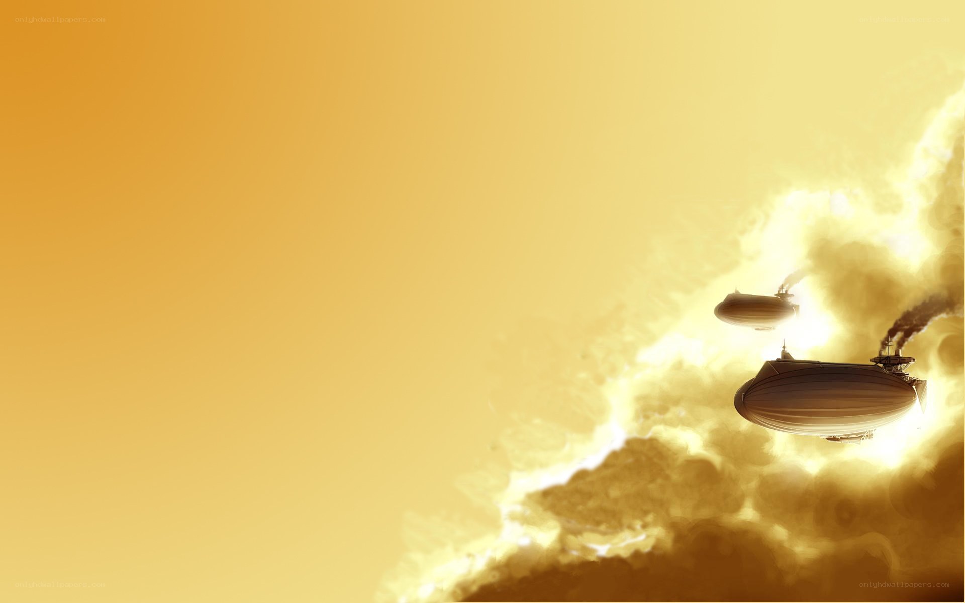 Zeppelins in golden sky