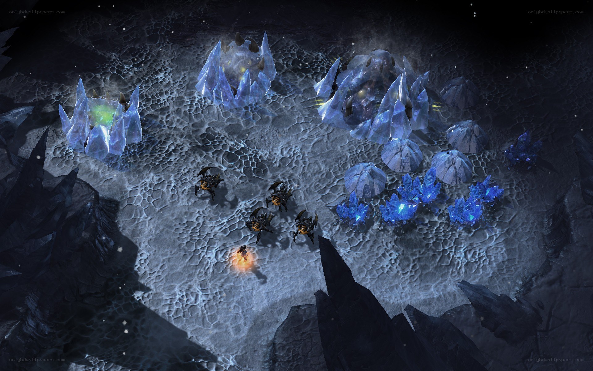 Zerg units in a dark cavern