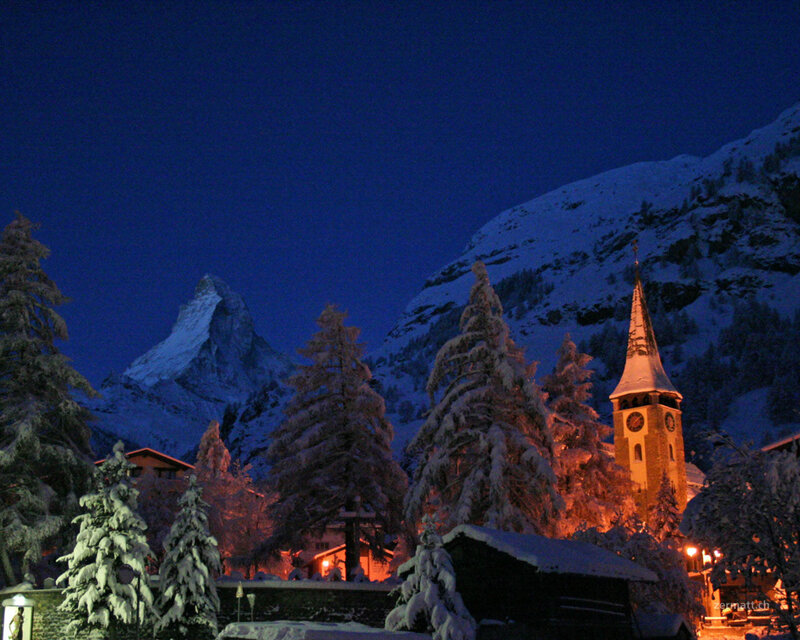 Zermatt at night with Matterhorn