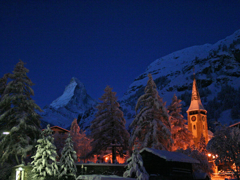 Zermatt at night with Matterhorn