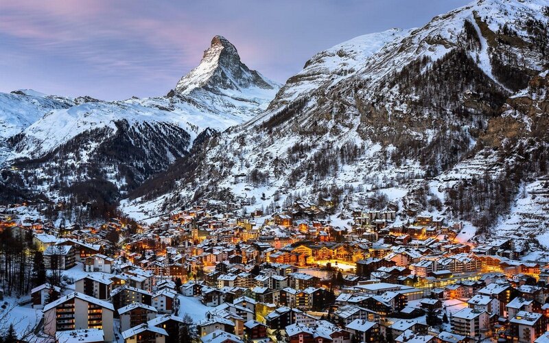 Zermatt Village at Dusk — White