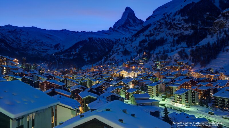 Zermatt Village at Night — Blue