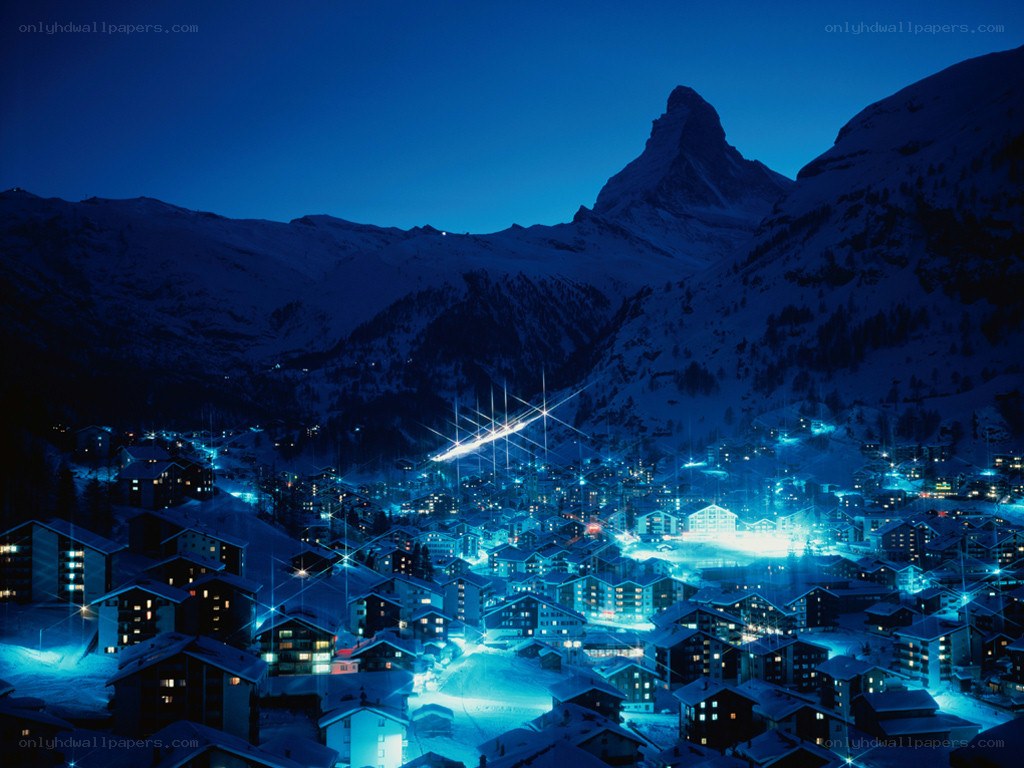 Zermatt village at night