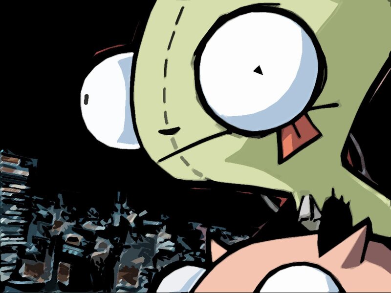 Zim and Dib in a city
