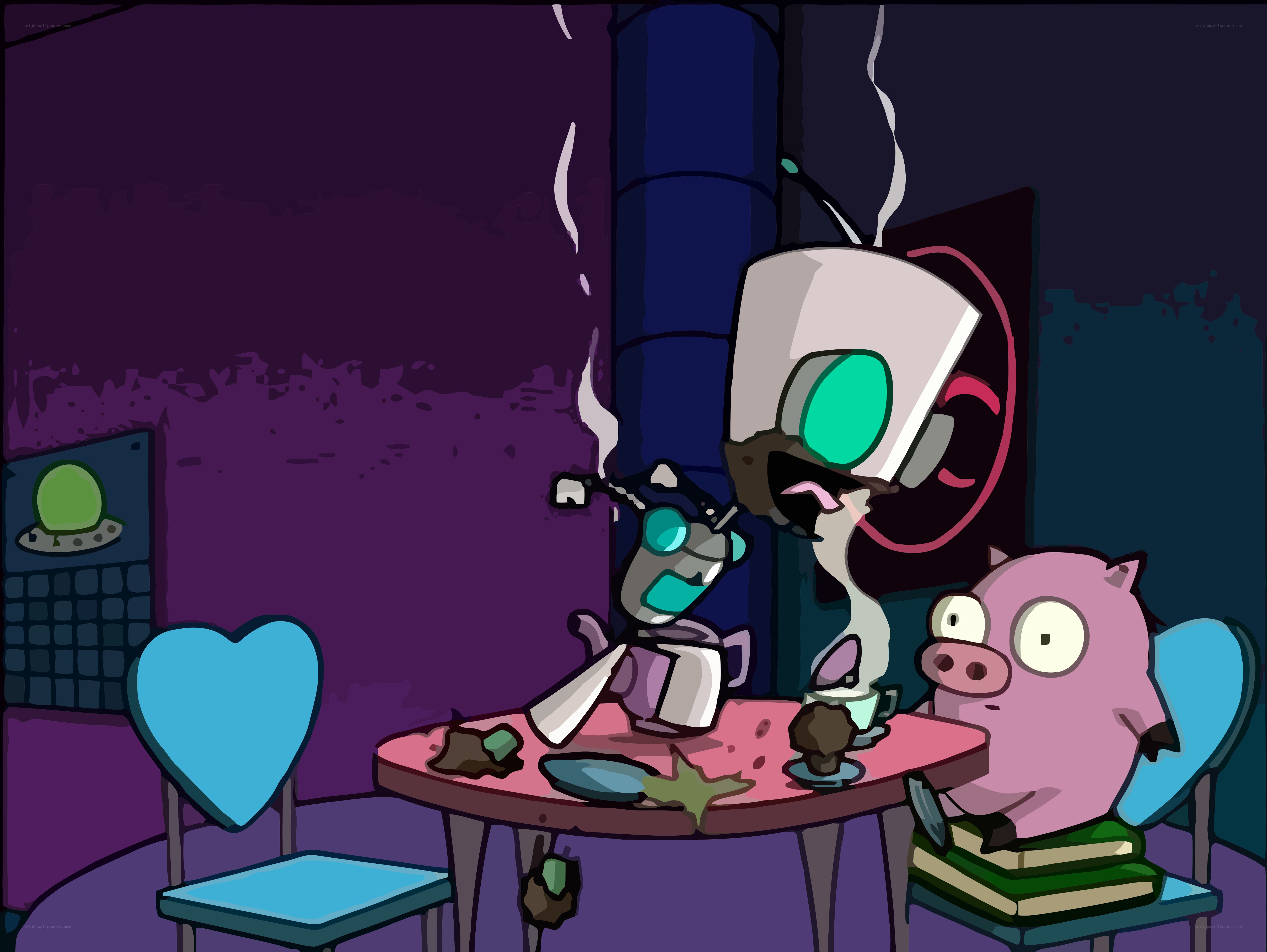 Zim and Gir at a messy table