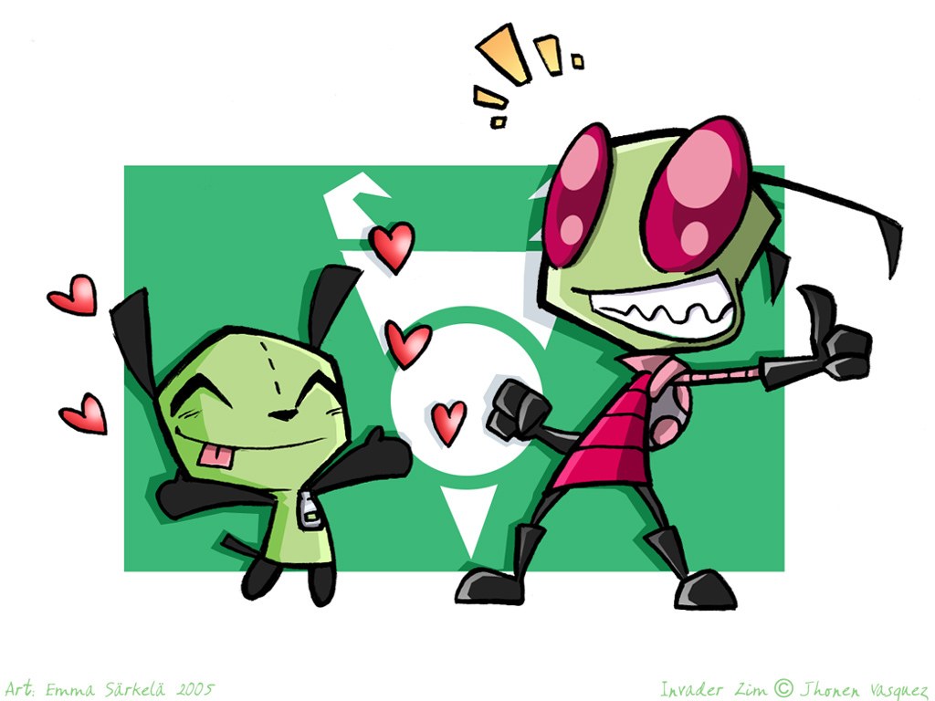 Zim and Gir dancing happily