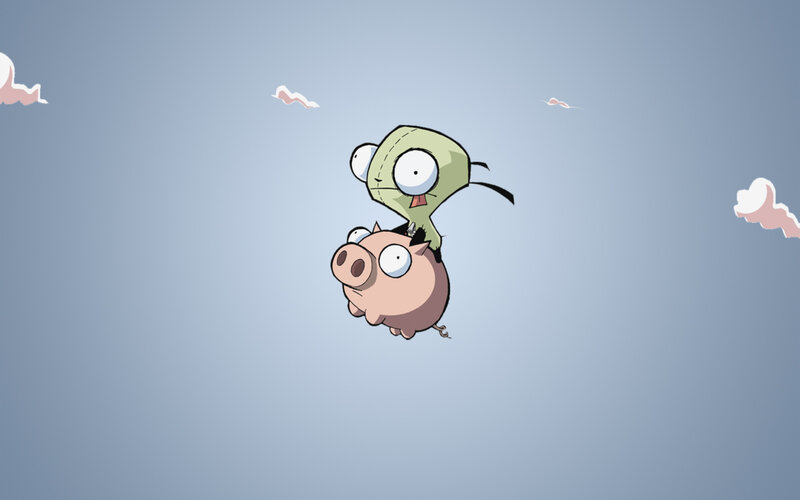 Zim and Gir flying in the sky